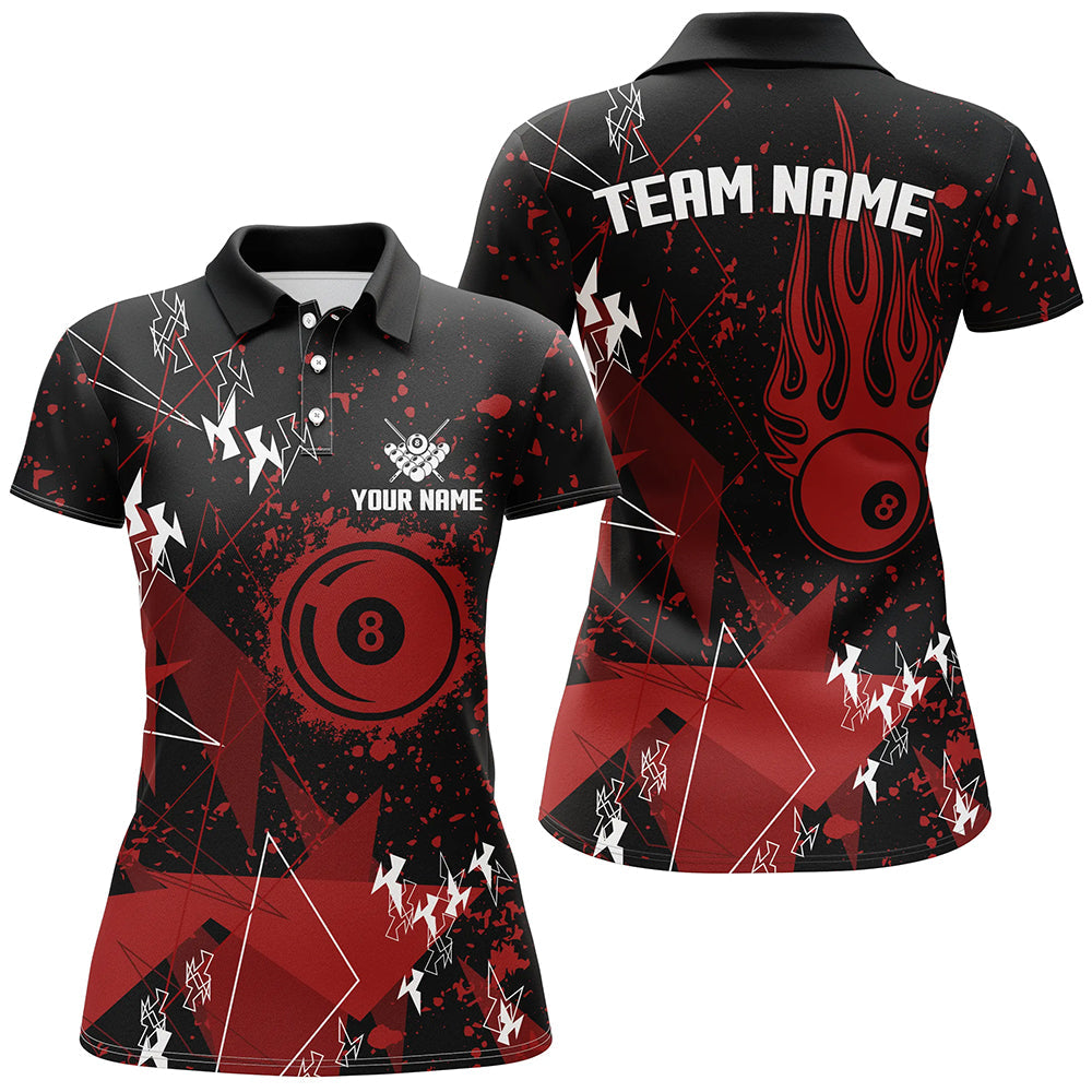 Personalized Red Grunge Billiard Women Polo Shirts, Best Custom Billiard Jerseys For Pool Player TDM1039