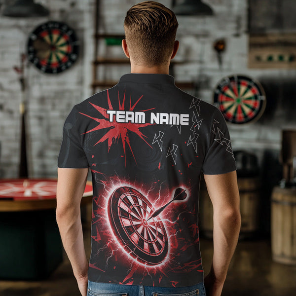 Custom Dart Jerseys For Men, Black And Red Dartboard Thunder Lightning Darts Shirts Polo & 1/4 Zip TDM3666