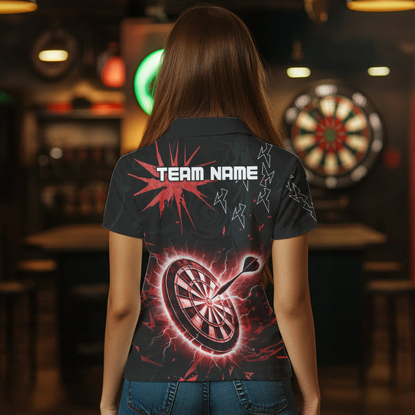 Custom Dart Jerseys For Women, Black And Red Dartboard Thunder Lightning Darts Shirts Polo & 1/4 Zip TDM3666