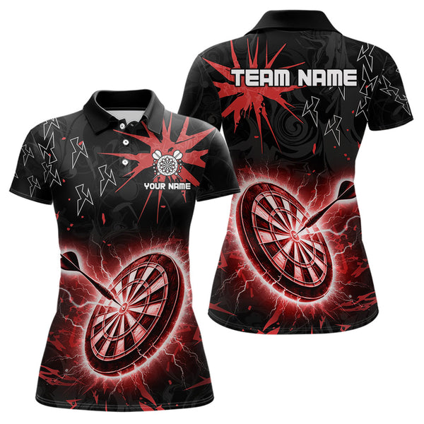 Custom Dart Jerseys For Women, Black And Red Dartboard Thunder Lightning Darts Shirts Polo & 1/4 Zip TDM3666