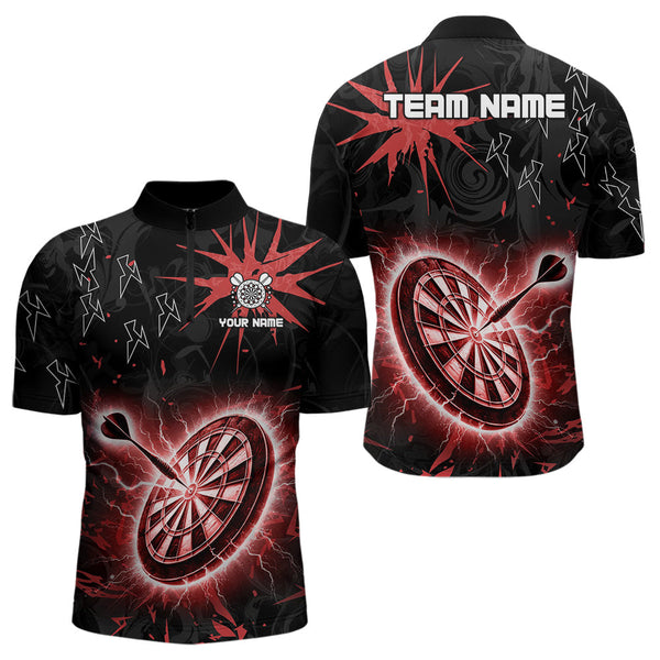 Custom Dart Jerseys For Men, Black And Red Dartboard Thunder Lightning Darts Shirts Polo & 1/4 Zip TDM3666