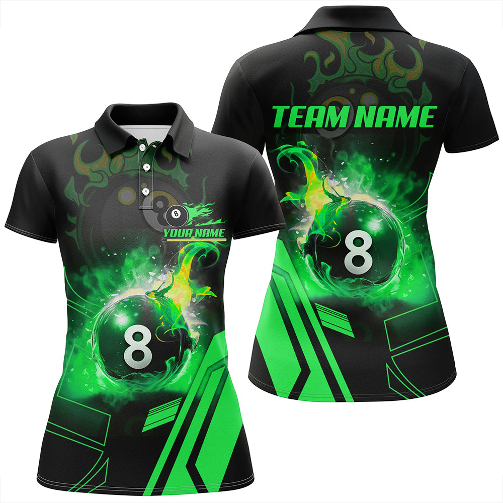Billiard 8 Ball Flame Green Version 3D Printed Women Polo Shirts Best Custom Pool Team Jerseys Shirts TDM0675