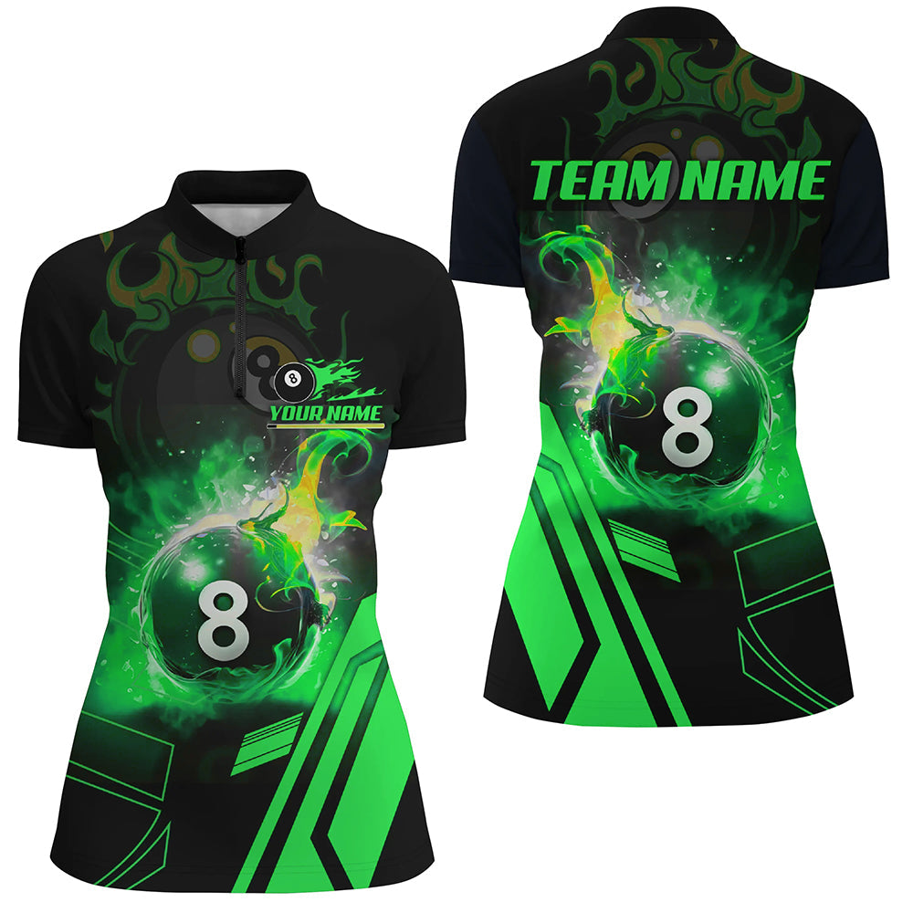 Billiard 8 Ball Flame Green Version Women Quarter-Zip Shirts Custom Pool Team Jerseys Shirts TDM0675