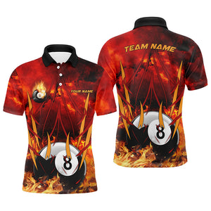 8 Ball Pool In Fire Custom 3D Printed Billiard Polo Shirts For Men