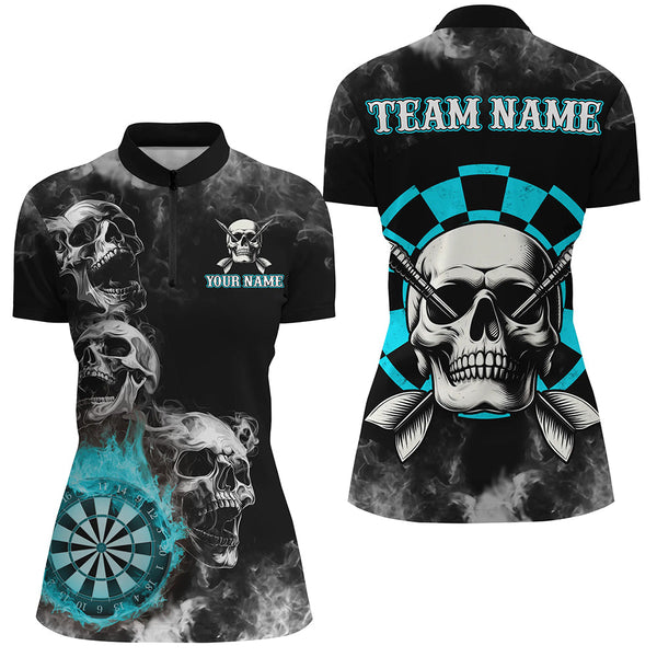 Personalized Blue Darts Smoke Skull Women Dart Shirts Custom Darts Board Fire Flame Dart Team Jersey TDM3133