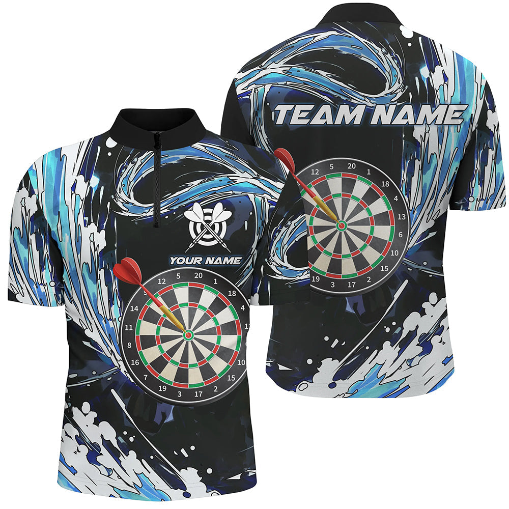 Personalized Blue Waves 3D Dart Board Quarter-Zip Shirt Custom Men Dart Shirts Dart Jerseys TDM1188
