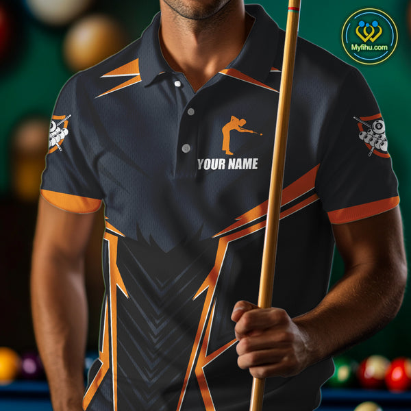 Billiard Jerseys For Men Custom Polo & Quarter-Zip Billiard Team Shirts, 8 Ball Pool Shirt |Orange TDM3829