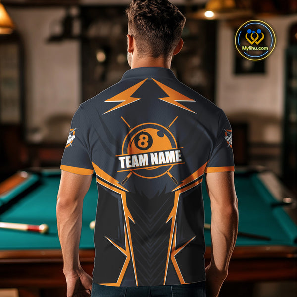 Billiard Jerseys For Men Custom Polo & Quarter-Zip Billiard Team Shirts, 8 Ball Pool Shirt |Orange TDM3829