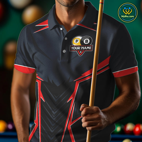Billiard Jerseys For Men Custom Polo & 1/4 Zip Billiard Team Shirt, 8 Ball & 9 Ball Pool Shirt|Red TDM3830