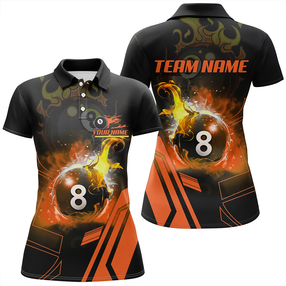Billiard 8 Ball Flame Orange Version 3D Printed Women Polo Shirt Best Custom Pool Team Jerseys Shirt TDM1044