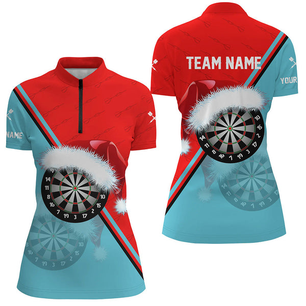 Red Blue Santa Darts Board Christmas Women Darts Polo & Quarter-Zip Shirts Custom Dart Jerseys Gift TDM2915
