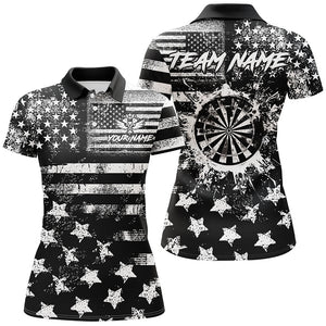 Custom Black Grunge US Flag Patriotic Darts Shirt For Women, Retro Darts Board Darts Team Jerseys TDM3155