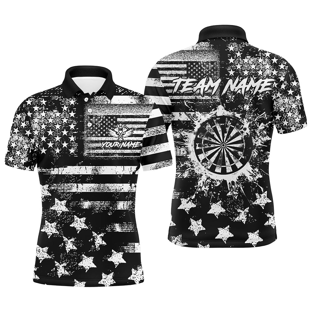 Custom Black Grunge US Flag Patriotic Darts Shirt For Men, Retro Darts Board Darts Team Jerseys TDM3155