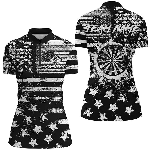 Custom Black Grunge US Flag Patriotic Darts Shirt For Women, Retro Darts Board Darts Team Jerseys TDM3155