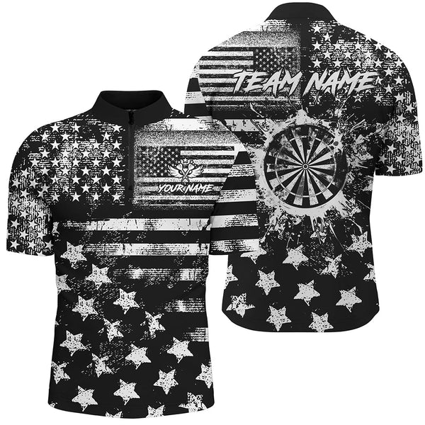 Custom Black Grunge US Flag Patriotic Darts Shirt For Men, Retro Darts Board Darts Team Jerseys TDM3155