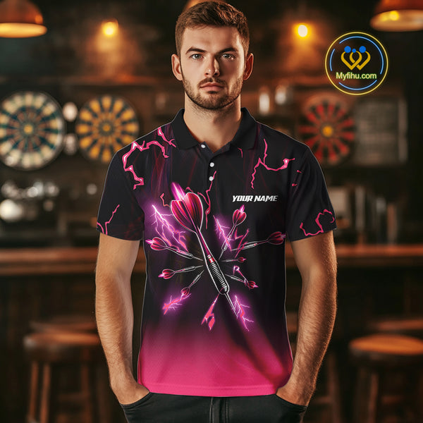 Pink And Black Lightning Arrow Custom Dart Shirts For Men| Darts Team Jersey – Polo & Quarter Zip TDM3965