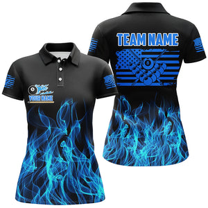 3D Blue Flaming American Flag Women Billiard Shirt Custom Patriotic Pool Player Shirt Billiard Jersey TDM3162