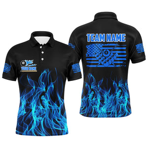 3D Blue Flaming American Flag Men Billiard Shirt Custom Patriotic Pool Player Shirt Billiard Jersey TDM3163