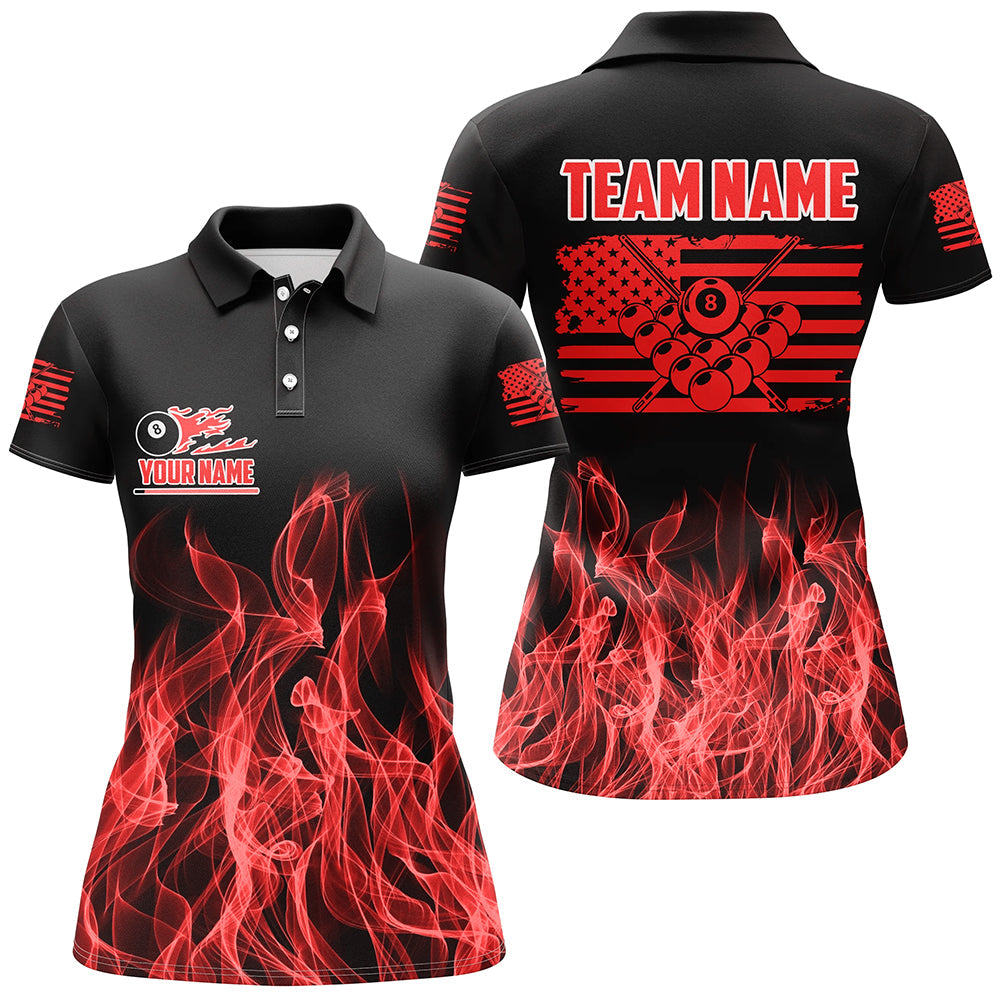 3D Red Flaming American Flag Women Billiard Shirt Custom Patriotic Pool Player Shirt Billiard Jersey TDM3162