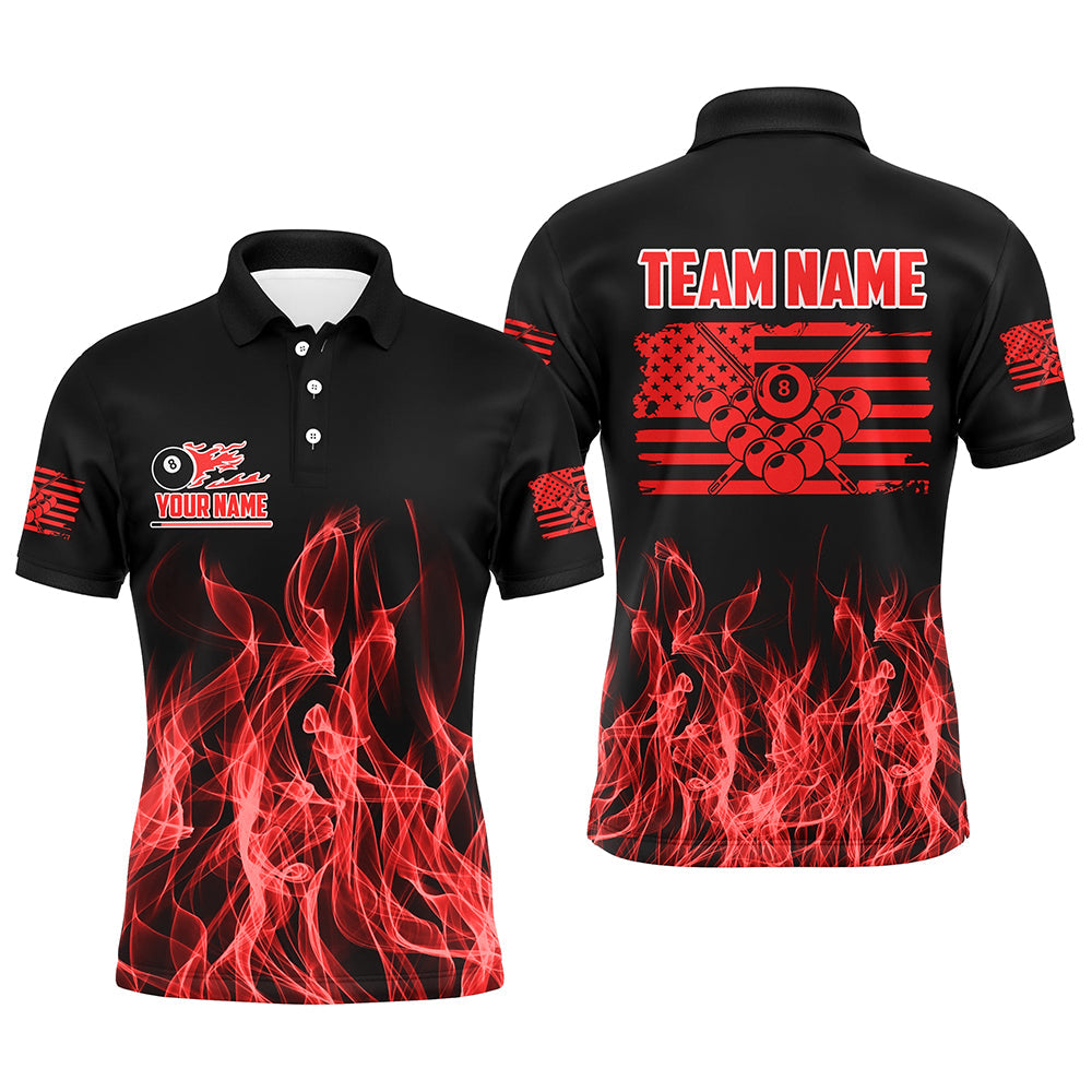 3D Red Flaming American Flag Men Billiard Shirt Custom Patriotic Pool Player Shirt Billiard Jersey TDM3162