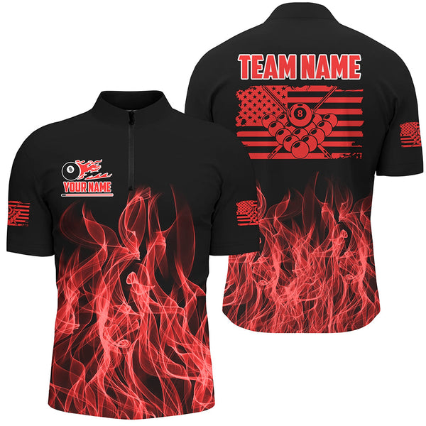 3D Red Flaming American Flag Men Billiard Shirt Custom Patriotic Pool Player Shirt Billiard Jersey TDM3162