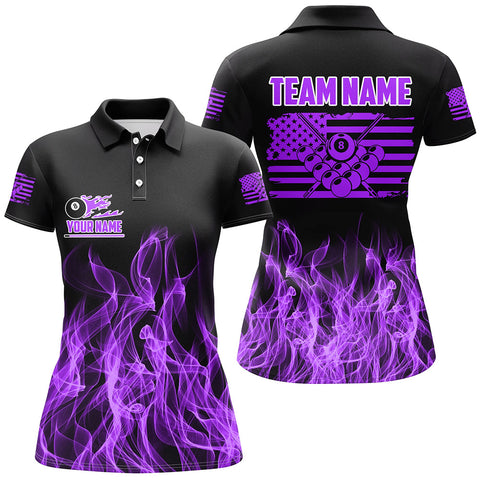 3D Purple Flaming American Flag Women Billiard Shirt Custom Patriotic Pool Player Billiard Jersey TDM3164