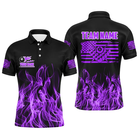 3D Purple Flaming American Flag Men Billiard Shirt Custom Patriotic Pool Player Billiard Jersey TDM3164