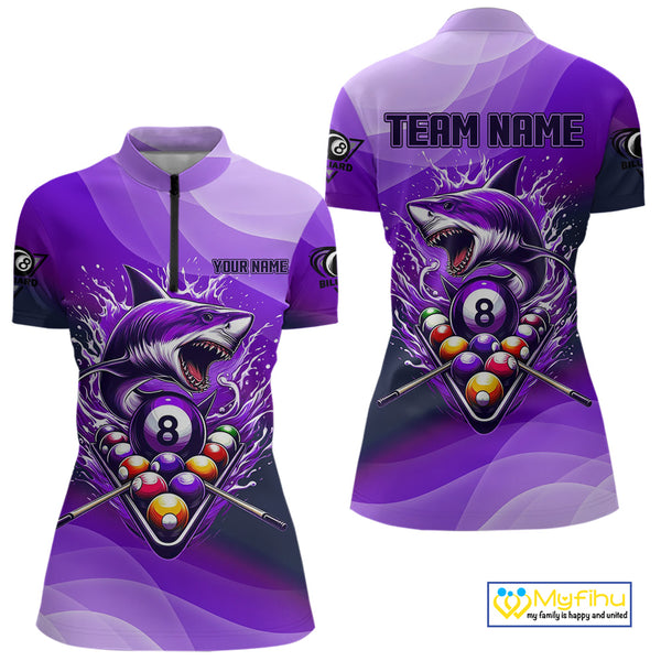 Personalized Purple Pool Ball Shark Billiard Shirts For Women Custom Team League Billiard Jerseys TDM3842