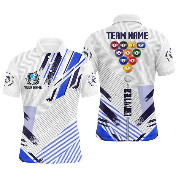 Personalized Blue 10 Ball Pool Tournament Sport Shirts, 10 Ball Billiard Team Jerseys For Men TDM1755