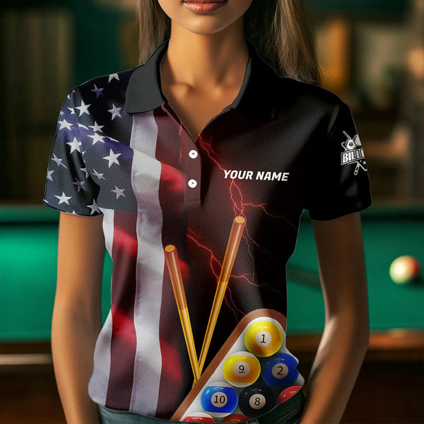 Personalized American Flag 8 Ball Pool Smoke Women Billiard Shirt Patriotic Lightning Billiard Jersey TDM3382