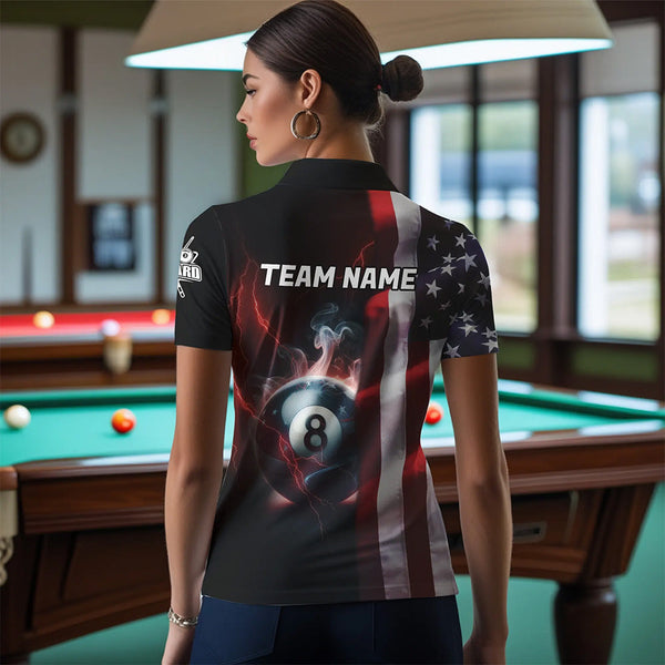 Personalized American Flag 8 Ball Pool Smoke Women Billiard Shirt Patriotic Lightning Billiard Jersey TDM3382