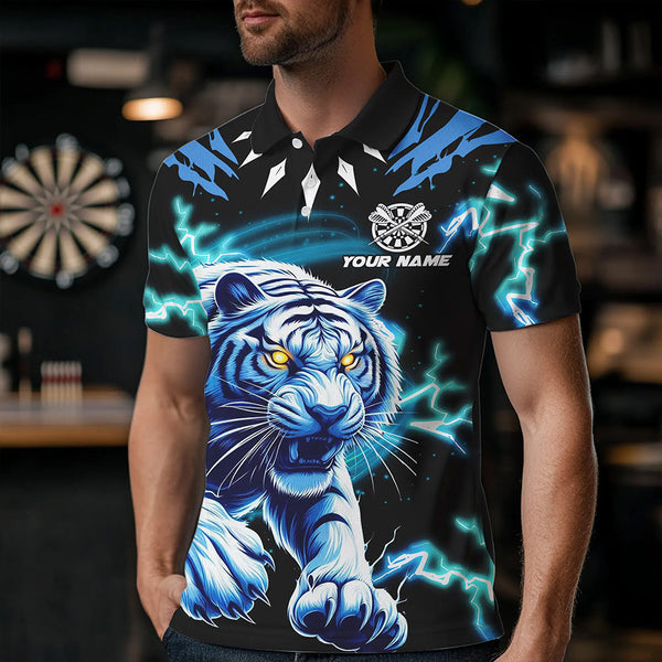 Personalized Blue 3D Tiger Thunder Lightning Dart Shirts For Men Custom Darts League Jerseys TDM3384