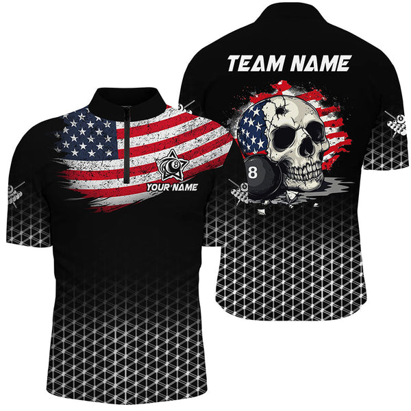 Personalized Patriotic Skull 8 Ball Billiard Shirts For Men Custom American Flag Billiard Jerseys TDM2174