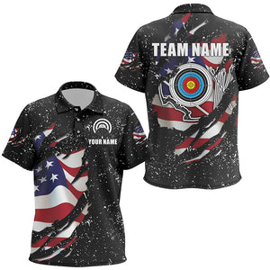 Grunge American Flag Target Archery Sets Kid Polo Shirts Custom Patriotic Archery Jersey Attire TDM1388