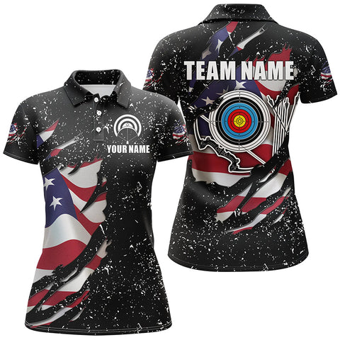 Grunge American Flag Target Archery Sets Women Polo Shirts Custom Patriotic Archery Jersey Attire TDM1388