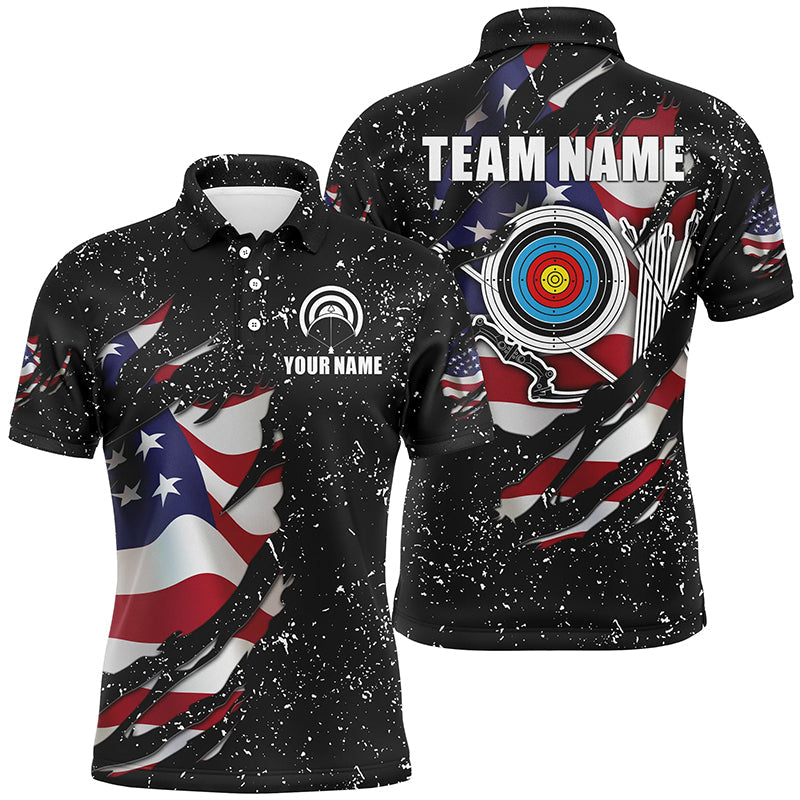 Grunge American Flag Target Archery Sets Men Polo Shirts Custom Patriotic Archery Jersey Attire TDM1388