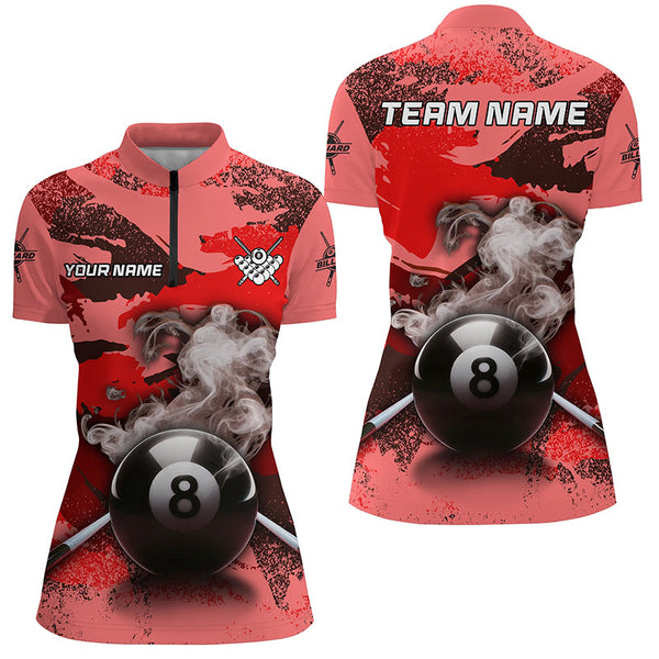 Personalized 8 Ball Pool Smoke Custom Red Camo Women Billiard Shirts, Billiard Snooker Outfits TDM1967