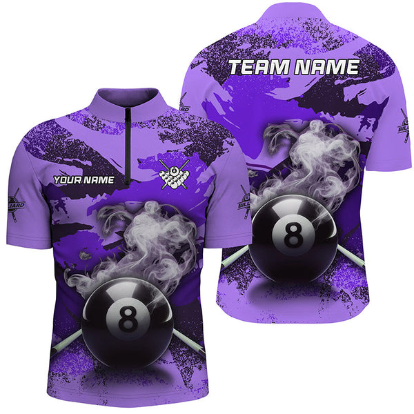 Personalized 8 Ball Pool Smoke Custom Purple Camo Men Billiard Shirts, Billiard Snooker Outfits TDM1968
