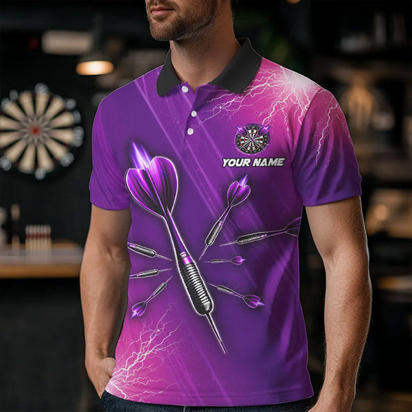 Purple Thunder Lightning Light Darts Polo & Quarter Zip Custom Darts Shirts For Men Darts Jerseys TDM3391