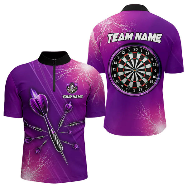 Purple Thunder Lightning Light Darts Polo & Quarter Zip Custom Darts Shirts For Men Darts Jerseys TDM3391