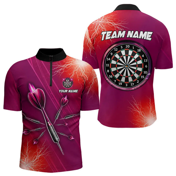 Red Thunder Lightning Light Darts Polo & Quarter Zip Custom Darts Shirts For Men Darts Jerseys TDM3392
