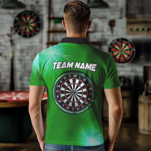 Green Thunder Lightning Light Darts Polo & Quarter Zip Custom Darts Shirts For Men Darts Jerseys TDM3393