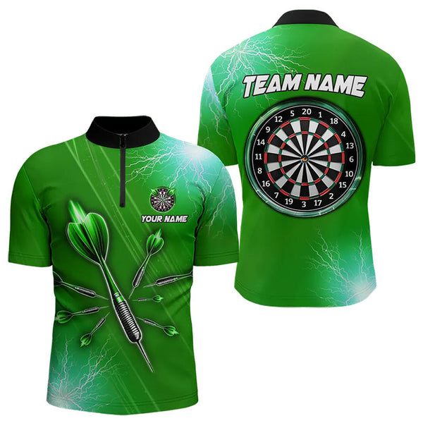 Green Thunder Lightning Light Darts Polo & Quarter Zip Custom Darts Shirts For Men Darts Jerseys TDM3393