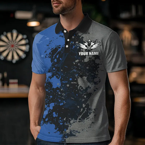 Personalized Darts Paint Blue And Grey Dart Shirts For Men Custom Grunge Dart Team Jerseys TDM3396