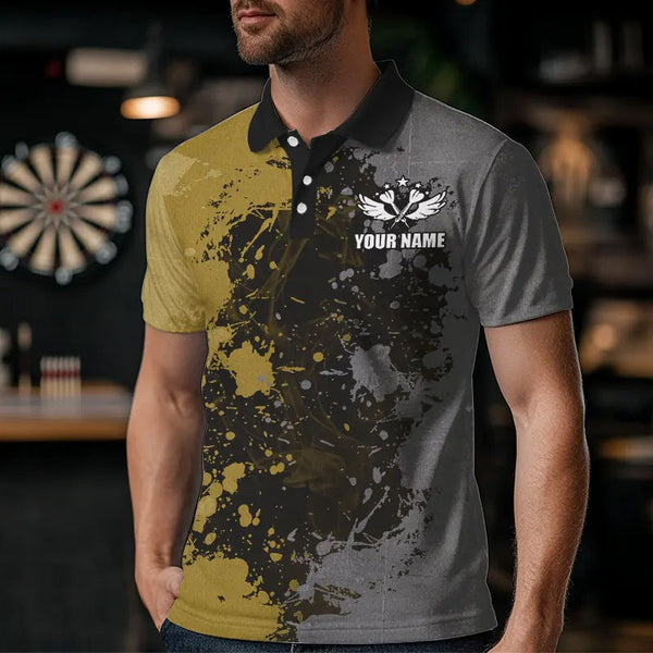 Personalized Darts Paint Yellow And Grey Dart Shirts For Men Custom Grunge Dart Team Jerseys TDM3397