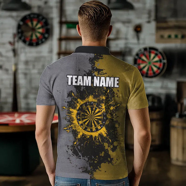 Personalized Darts Paint Yellow And Grey Dart Shirts For Men Custom Grunge Dart Team Jerseys TDM3397