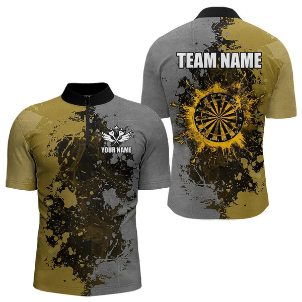 Personalized Darts Paint Yellow And Grey Dart Shirts For Men Custom Grunge Dart Team Jerseys TDM3397