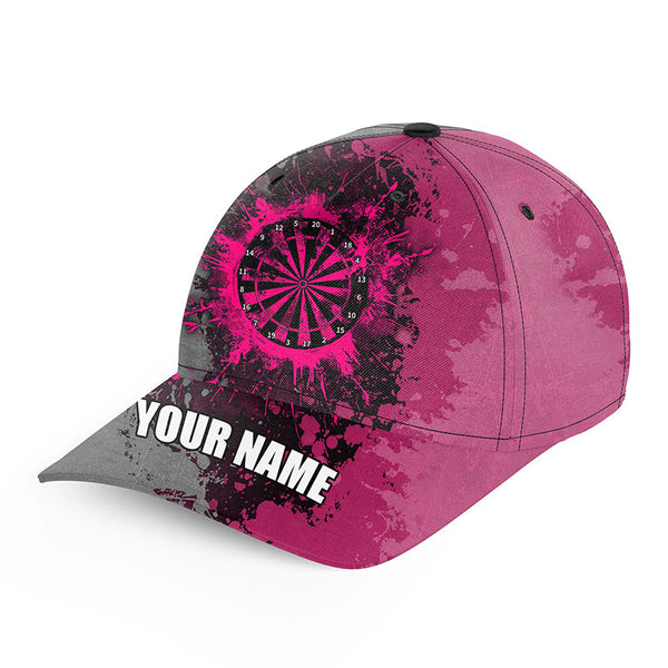 Personalized Dartboard Paint Pink And Grey Darts Baseball Caps Custom Name Grunge Darts Hats Gifts  TDM3529