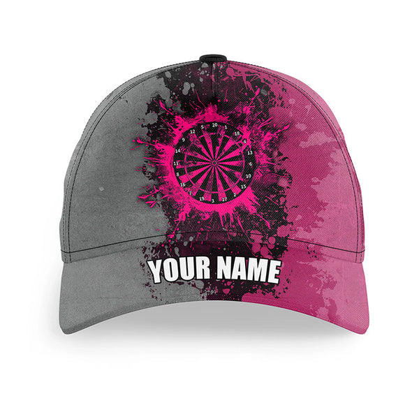 Personalized Dartboard Paint Pink And Grey Darts Baseball Caps Custom Name Grunge Darts Hats Gifts  TDM3529