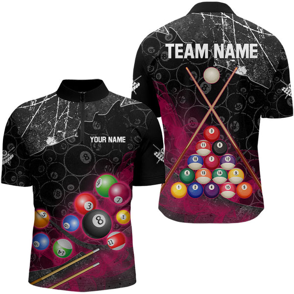 Personalized 8 Ball Pattern Smoke Men Billiard Shirts Custom 3D Billiard Balls Pool Jerseys | Pink TDM3192